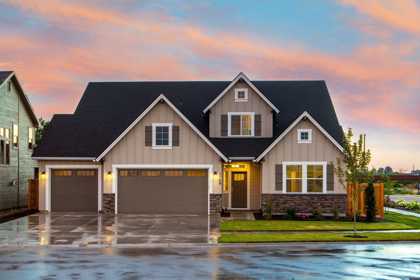 Well-kept rental home at dusk
